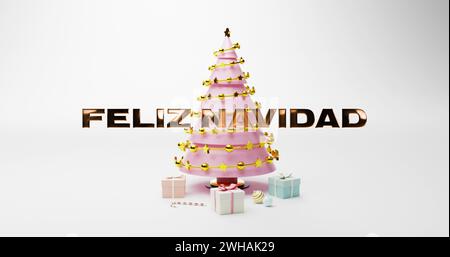 Immagine del testo di feliz navidad sull'albero di natale Foto Stock