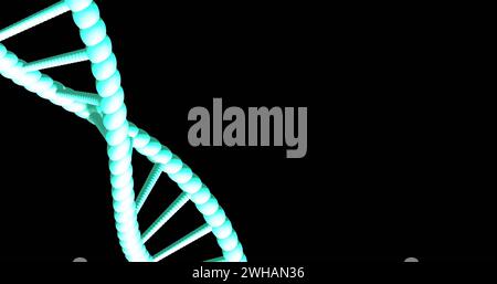 Immagine del filamento di dna che gira con spazio di copia su sfondo nero Foto Stock