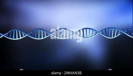 Immagine del filamento di dna che gira con spazio di copia su sfondo blu e nero Foto Stock