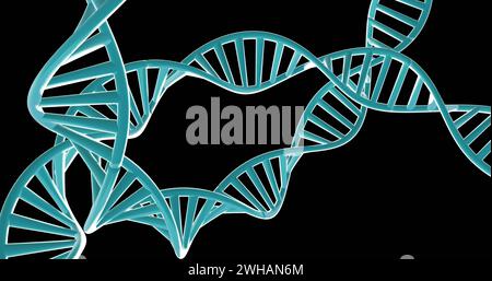 Immagine di filamenti di dna che ruotano con spazio di copia su sfondo nero Foto Stock