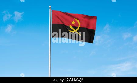 Alta e dettagliata bandiera dell'Angola. Bandiera nazionale dell'Angola. Africa. Illustrazione 3D. Foto Stock