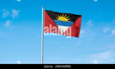 Bandiera dettagliata di Antigua e Barbuda. Bandiera di Antigua e Barbuda. Nord America. Illustrazione 3D. Foto Stock