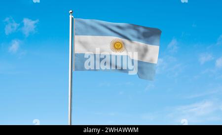 Alta bandiera dell'Argentina. Bandiera nazionale argentina. Sud America. Illustrazione 3D. Foto Stock