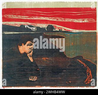 Edvard Munch (1863-1944) - norvegese - Espressionismo - sera; malinconia i (incisione su legno) [1896/1 Foto Stock