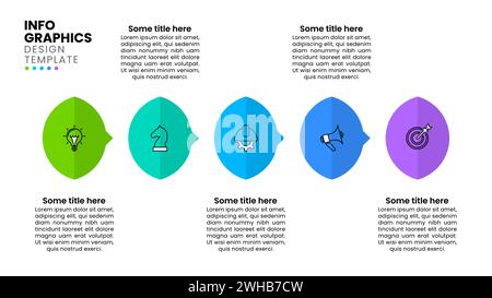 Modello infografico con icone e 5 opzioni o passaggi. Può essere utilizzato per il layout del flusso di lavoro, il diagramma, il banner, il webdesign. Illustrazione vettoriale Illustrazione Vettoriale