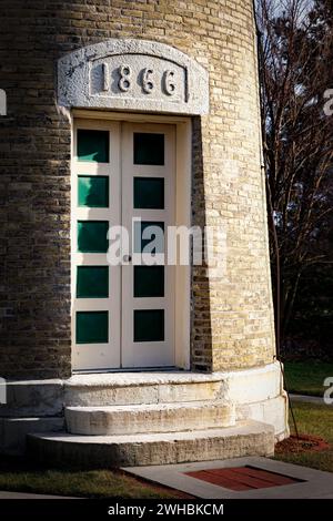 L'ingresso al faro di Southport, costruito nel 1866, a Kenosha, Wisconsin. Foto Stock