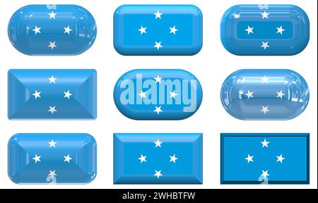 Nove bottoni di vetro della bandiera della Micronesia Foto Stock
