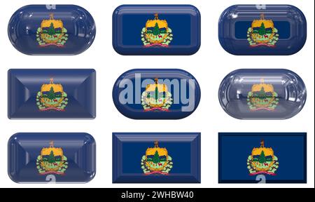 Nove bottoni di vetro della bandiera del vermont Foto Stock