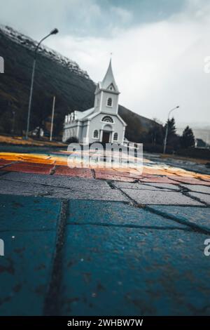 Rainbow Road a Seyðisfjörður, Islanda Foto Stock