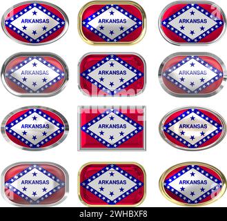 Dodici bottoni della bandiera dell'Arkansas Foto Stock