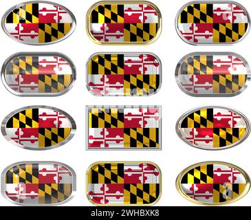 12 bottoni della bandiera del Maryland Foto Stock