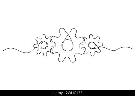 Disegno a linea singola con ingranaggio. Una linea continua della ruota dentata. Illustrazione vettoriale. EPS 10. Immagine stock. Illustrazione Vettoriale