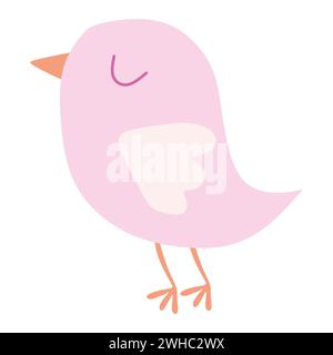 Grazioso uccello rosa isolato su White. Illustrazione Vector Flat o Cartoon Animal. Spring Sparrow Graphic Art for Holiday Easter, Valentine, Mothers Day De Illustrazione Vettoriale