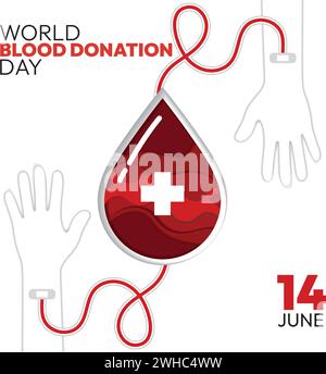 Poster sulla donazione di sangue con le mani attaccate a Blood Drop Vector Illustrazione Vettoriale