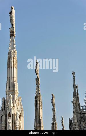 Torri, Duomo di Milano, inizio costruzione 1386, completamento 1858, Milano, Milano, Lombardia, Italia Foto Stock