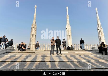 Torri, Duomo di Milano, inizio costruzione 1386, completamento 1858, Milano, Milano, Lombardia, Italia, Europa Foto Stock