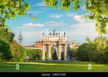 Arco della Pace nel parco sempione, Milano, lombardia, Italia Foto Stock