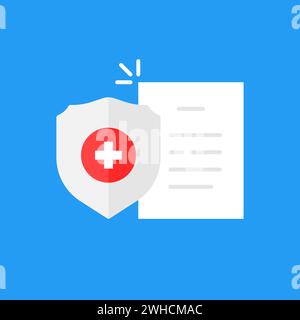 icona di assicurazione sanitaria cartone animato con scudo Illustrazione Vettoriale