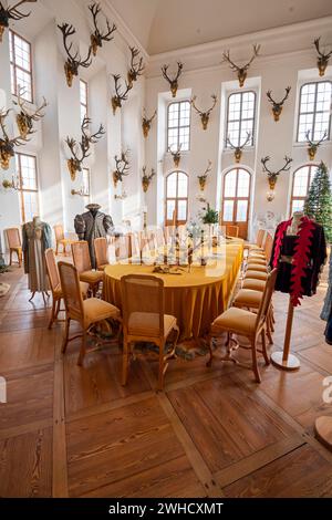 Castello di Moritzburg, interno, sala da pranzo, sala banchetti, Natale, Dresda, Sassonia, Germania Foto Stock