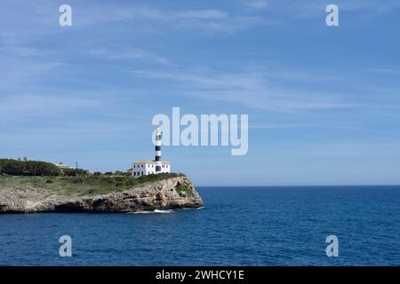 Faro, Punta de ses Crestes, Porto Colom, Maiorca, Isole Baleari, Spagna Foto Stock