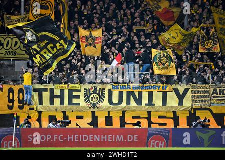 Blocco ventola, ventole, curva ventola, bandiere, bandiere, atmosfera, Borussia Dortmund BVB, Voith-Arena, Heidenheim, Baden-Wuerttemberg, Germania Foto Stock