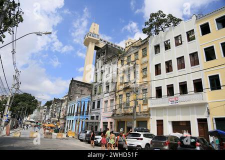 salvador, bahia, brasile - 29 gennaio 2024: Vista dell'ascensore Lacerda nel quartiere Comercio nella città di Salvador. Foto Stock