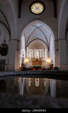 Altare e fonte della Cattedrale di riga, riga, Lettonia Foto Stock