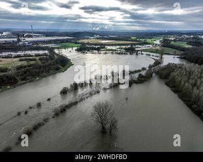 Marl-Haltern am SEE, Renania settentrionale-Vestfalia, Germania, inondazioni sul fiume Lippe, nella zona della Ruhr, in Haltern-Lippramsdorf e Marl, Halima per la shor Foto Stock