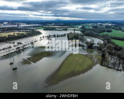 Marl-Haltern am SEE, Renania settentrionale-Vestfalia, Germania, inondazioni sul fiume Lippe, nella zona della Ruhr, in Haltern-Lippramsdorf e Marl, Halima per la shor Foto Stock