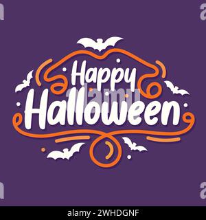 Felice illustrazione tipografica vettoriale di Halloween. Spaventoso disegno tipografico di Halloween. Scritta a mano gratuita per Halloween. Poster di Halloween, banner, modello Illustrazione Vettoriale