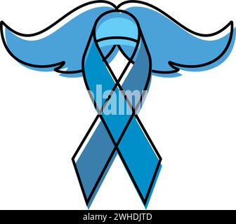 Nastro blu per la consapevolezza del cancro alla prostata con l'icona dei baffi Vector Illustrazione Vettoriale