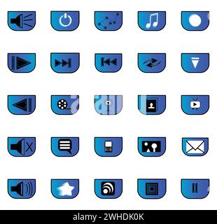 25 icone multimediali diverse che possono essere utilizzate come pulsanti nei siti web con contenuti multimediali; icone effetto e icone interessanti dei siti web Illustrazione Vettoriale