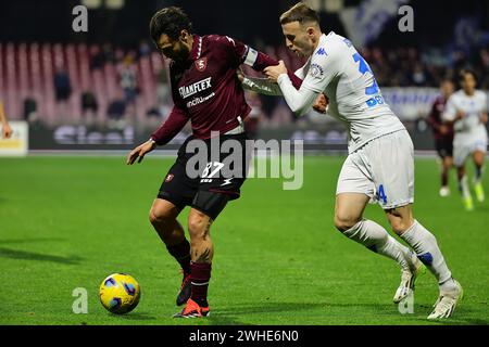 Salerno, Italia. 9 febbraio 2024. Durante la partita di serie A tra la Salernitana e l'Empoli FC allo stadio Arechi di Salerno, il 9 febbraio 2024. Crediti: Insidefoto di andrea staccioli/Alamy Live News Foto Stock