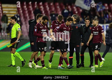 Salerno, Italia. 9 febbraio 2024. La partita di serie A tra la Salernitana e l'Empoli FC allo stadio Arechi di Salerno, 9 febbraio 2024. Crediti: Insidefoto di andrea staccioli/Alamy Live News Foto Stock