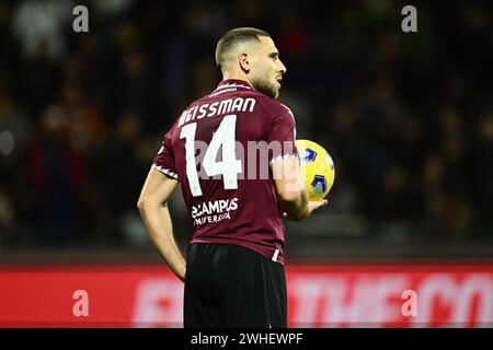 Salerno, Italia. 9 febbraio 2024. Shon Weissman della US Salernitana durante la partita di serie A TIM tra US Salernitana e Empoli FC allo Stadio Arechi di Salerno, il 9 febbraio 2024. Crediti: Nicola Ianuale/Alamy Live News Foto Stock