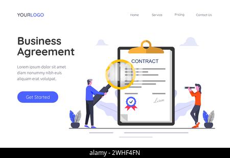Modello di pagina di destinazione dell'illustrazione del concetto di contratto di contratto di contratto di contratto. Illustrazione Vettoriale