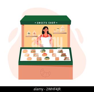 Sweets shop Woman Vector Concept Illustrazione Vettoriale