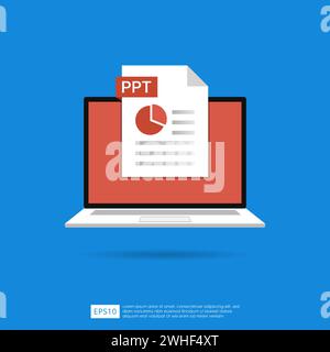 Informazioni sull'icona dei file PPT sullo schermo del laptop. Estensione del formato dell'illustrazione vettoriale del simbolo del documento Illustrazione Vettoriale