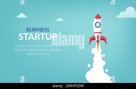 Concetto di avvio aziendale con illustrazione vettoriale del simbolo dello Space Shuttle. Illustrazione Vettoriale
