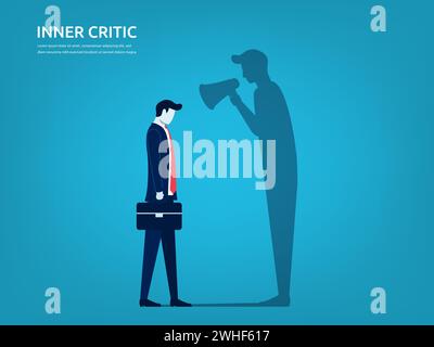 Concetto critico interiore, uomo d'affari e la sua illustrazione del vettore ombra Illustrazione Vettoriale