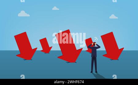 Concetto di crisi aziendale, illustrazione del vettore di caduta del mercato azionario finanziario Illustrazione Vettoriale