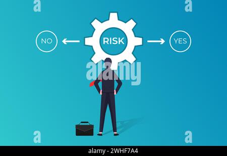 Concetto di rischio. Uomo d'affari che prende una decisione tra sì o no Illustrazione Vettoriale