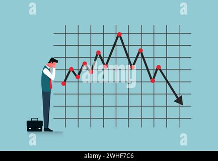 Illustrazione di crisi finanziaria, mercato azionario e valuta, freccia di tendenza finanziaria crisi di rischio economico, simbolo di perdita di denaro Illustrazione Vettoriale