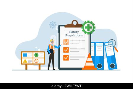 Amministrazione della salute e della sicurezza sul lavoro, pubblica amministrazione che protegge il lavoratore dai rischi per la salute e la sicurezza sul lavoro, lavoratore understan Illustrazione Vettoriale