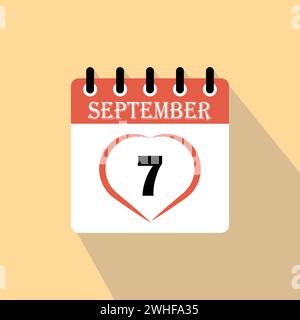 Icona giorno calendario - 7 settembre. 7° giorno del mese, illustrazione vettoriale. Illustrazione Vettoriale