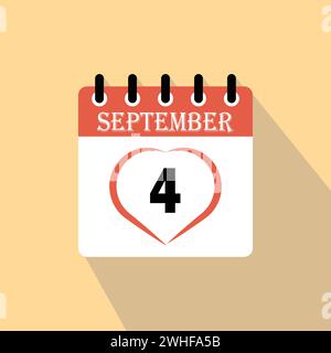 Icona giorno calendario - 4 settembre. 4° giorno del mese, illustrazione vettoriale. Illustrazione Vettoriale