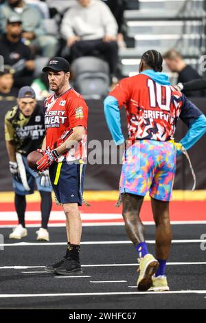 Henderson, Nevada, Stati Uniti. 8 febbraio 2024. L'attore Kevin Dillon in azione durante la 24a edizione del Celebrity Flag Football Challenge al Dollar Loan Center di Henderson, Nevada. Christopher Trim/CSM/Alamy Live News Foto Stock