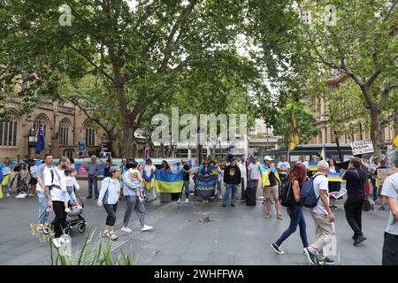 Sydney, Australia. 10 febbraio 2024. Raduno ucraino settimanale per mostrare sostegno ai soldati ucraini e per ricordare alla gente che la guerra con la Russia non è finita. Crediti: Richard Milnes/Alamy Live News Foto Stock