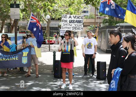 Sydney, Australia. 10 febbraio 2024. Raduno ucraino settimanale per mostrare sostegno ai soldati ucraini e per ricordare alla gente che la guerra con la Russia non è finita. Crediti: Richard Milnes/Alamy Live News Foto Stock