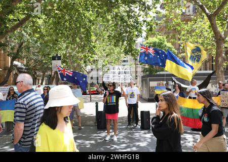 Sydney, Australia. 10 febbraio 2024. Raduno ucraino settimanale per mostrare sostegno ai soldati ucraini e per ricordare alla gente che la guerra con la Russia non è finita. Crediti: Richard Milnes/Alamy Live News Foto Stock